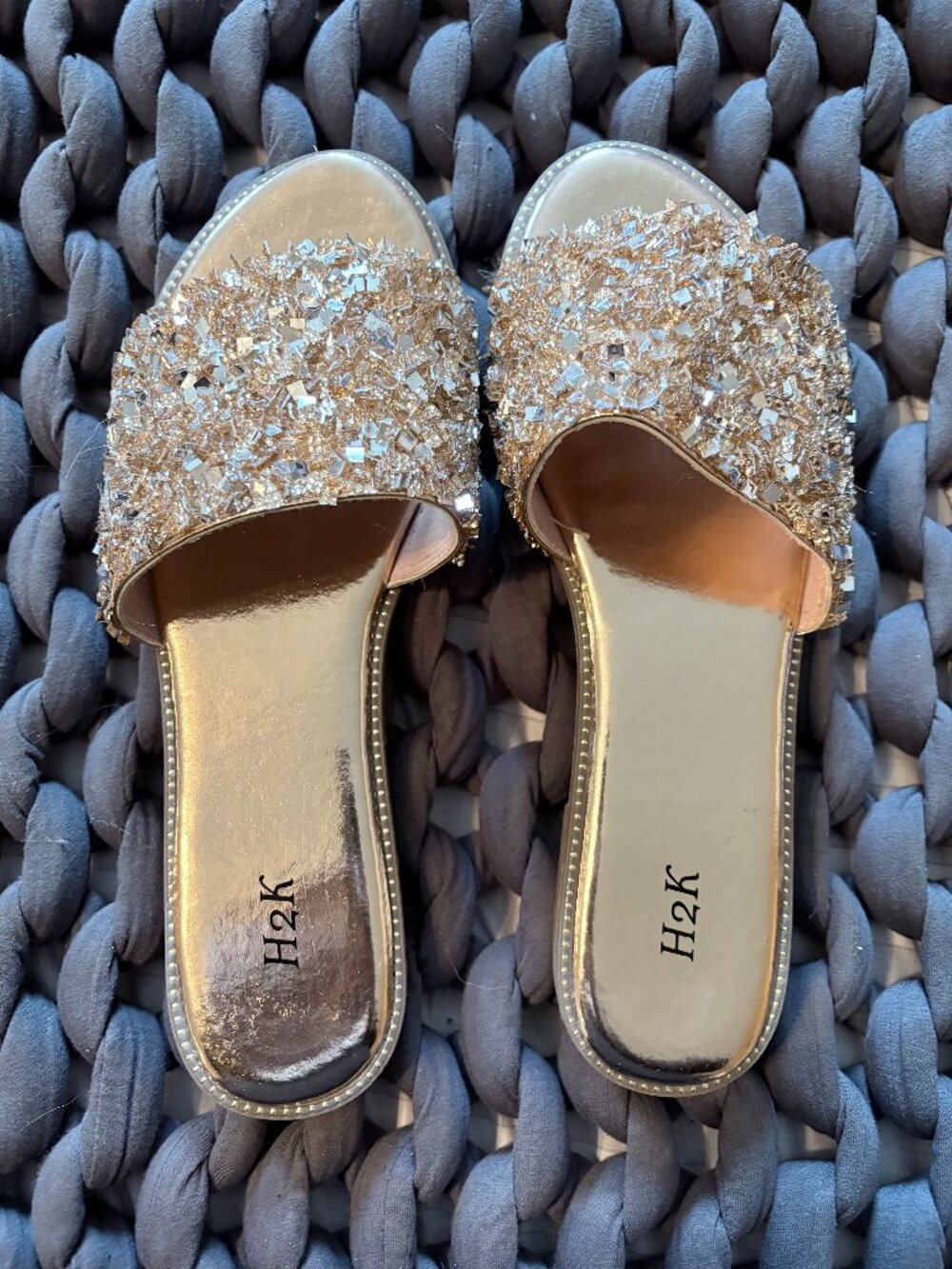 Rose Gold Slide on Flat Sandals